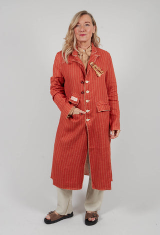 Longline Striped Coat in Original Orange