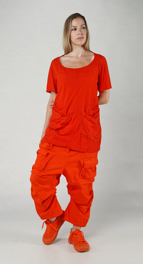 PRE-ORDER - Longline T-Shirt with Front Patch Pockets in Greige (Pictured in Mandarine)