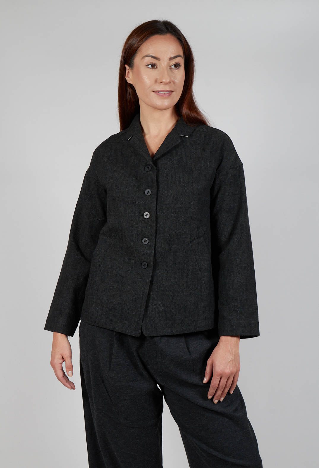 Loose Blazer Herringbone CW in Black