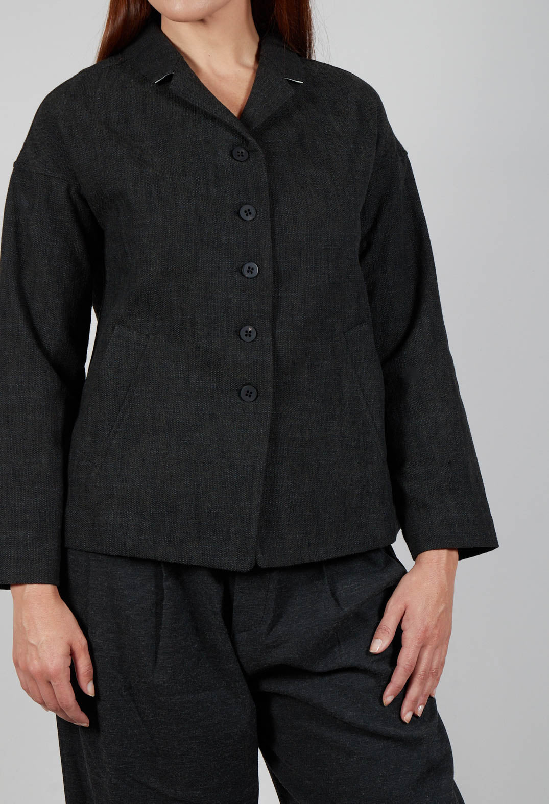 Loose Blazer Herringbone CW in Black