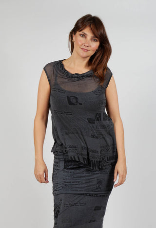 Loose-Fit Asymmetrical Vest in Coal Print Cloud