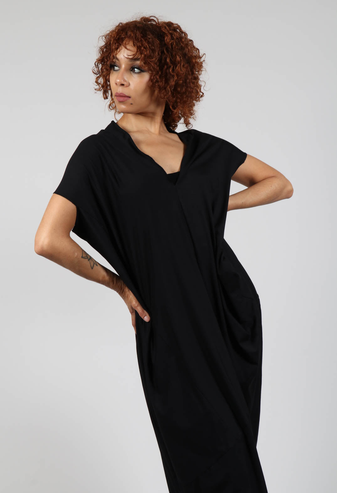 Loose V-Neck Dress in Black