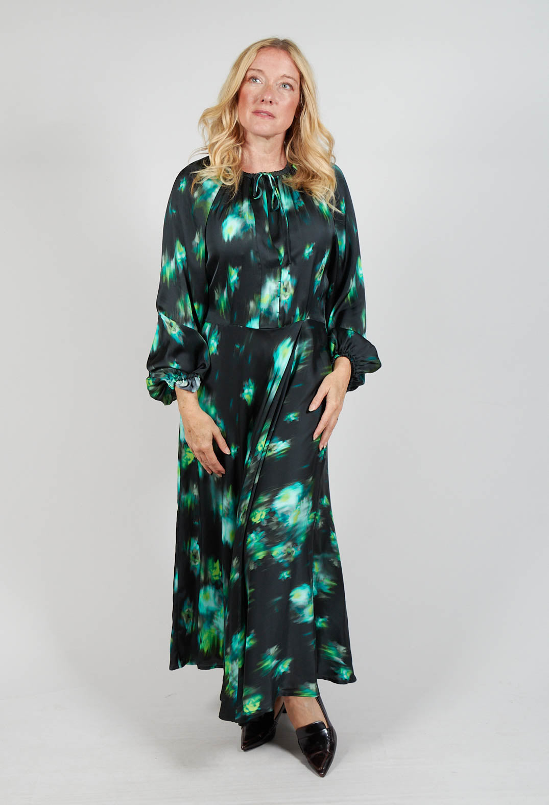 Louise Dress in Green and Black Print