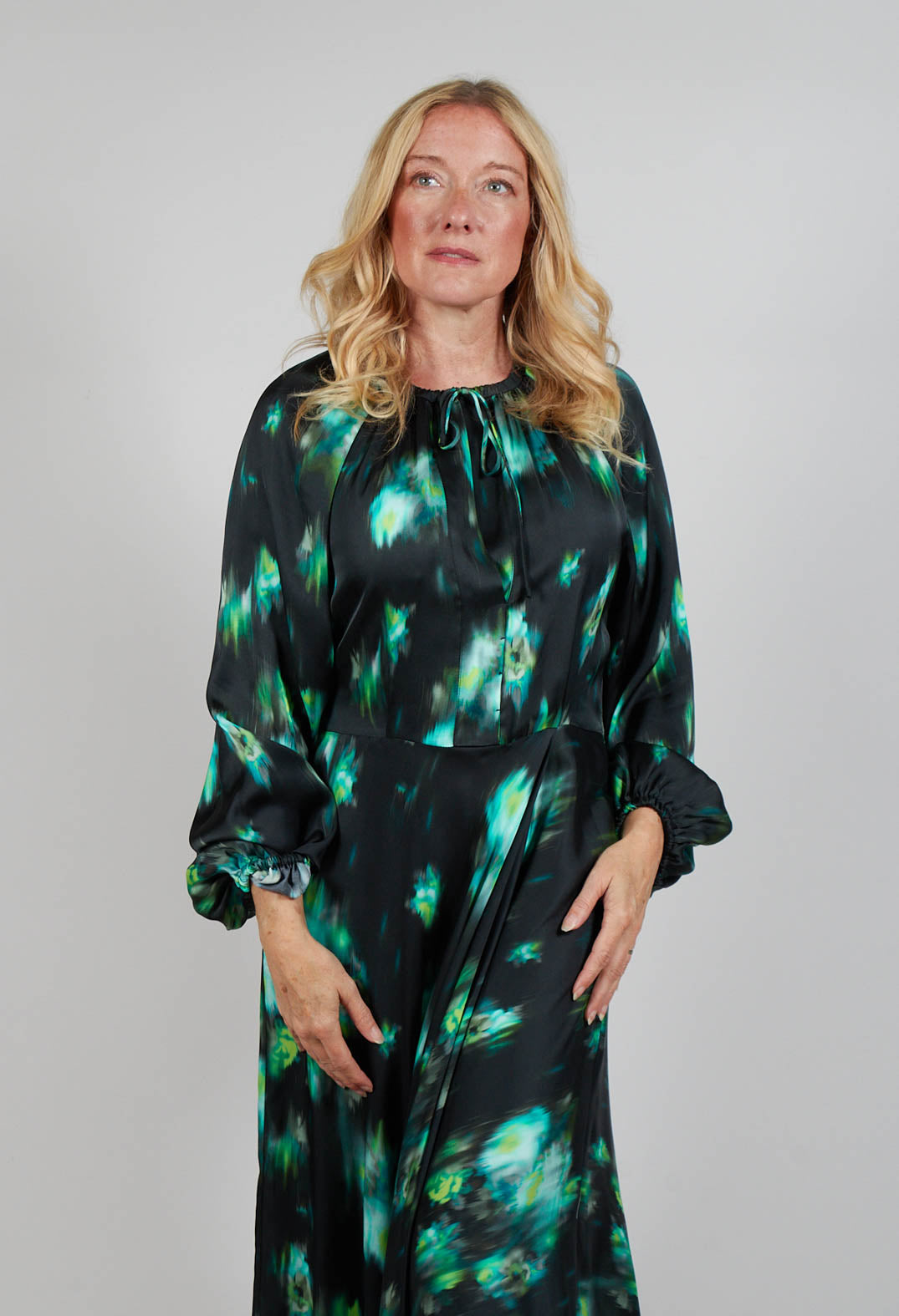 Louise Dress in Green and Black Print