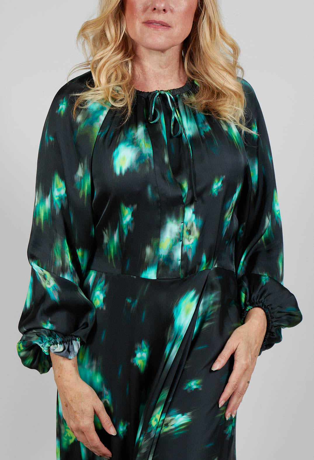 Louise Dress in Green and Black Print