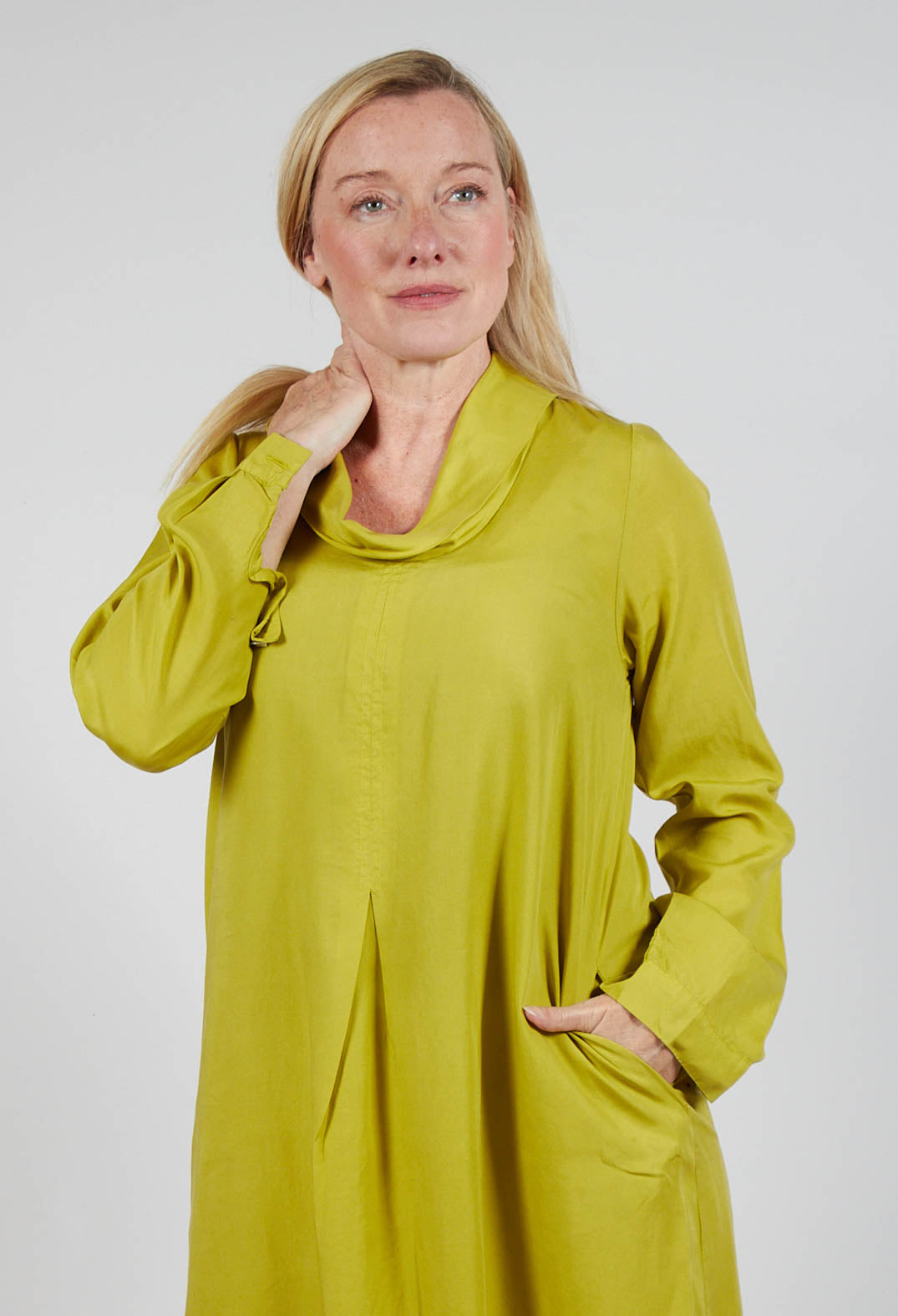 Lyocell Cowl Neck Dress in Acid Green