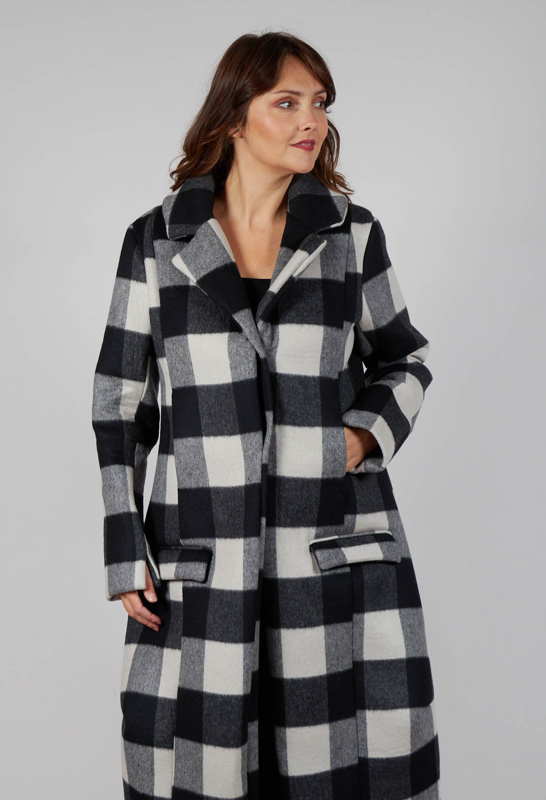 Maxi Check Print Coat in Black Check