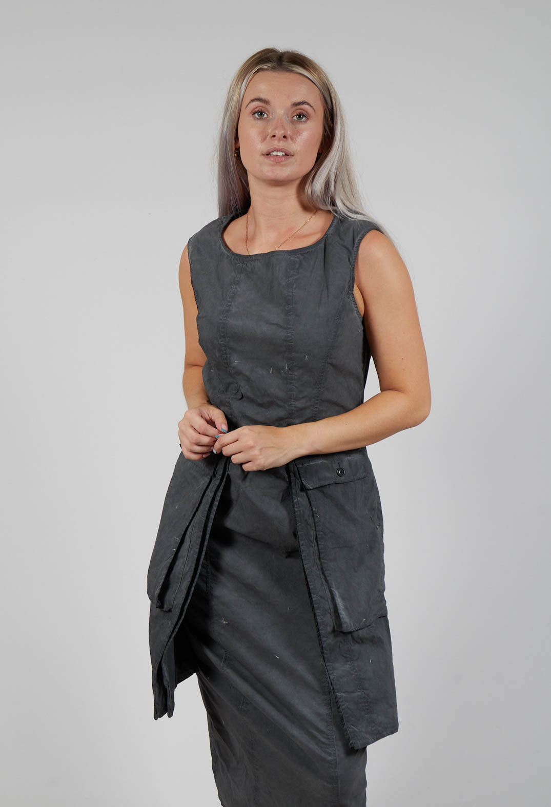 Maxi Length Dress with Statement Pockets in Coal Cloud