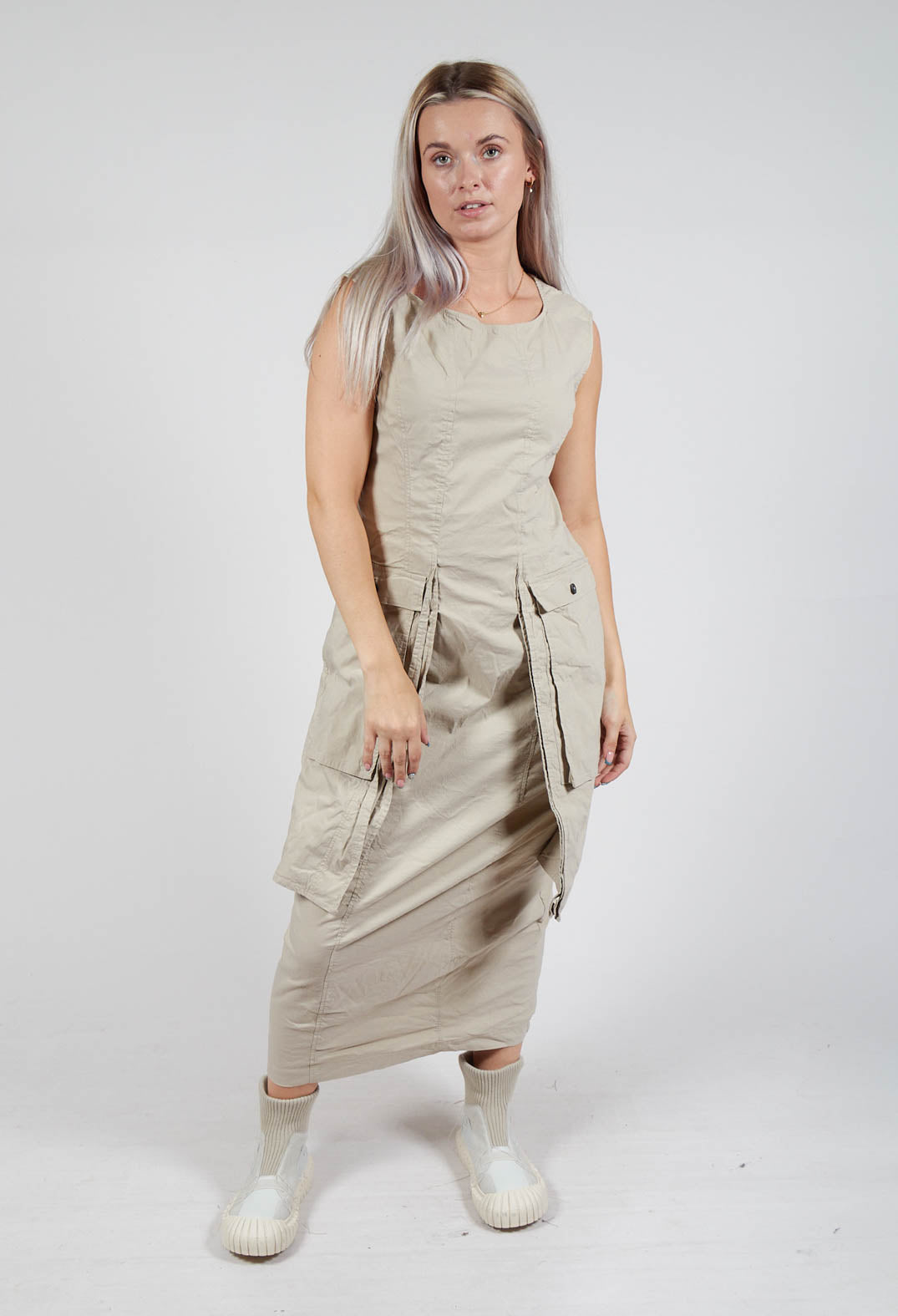 Maxi Length Dress with Statement Pockets in Eraser