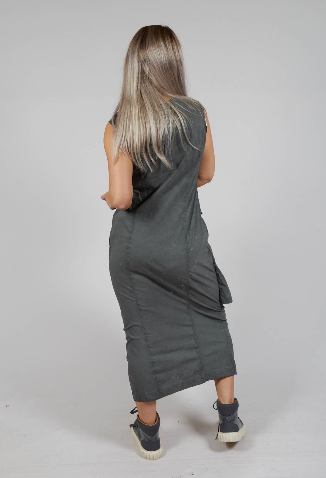 Maxi Length Dress with Statement Pockets in Pencil Cloud