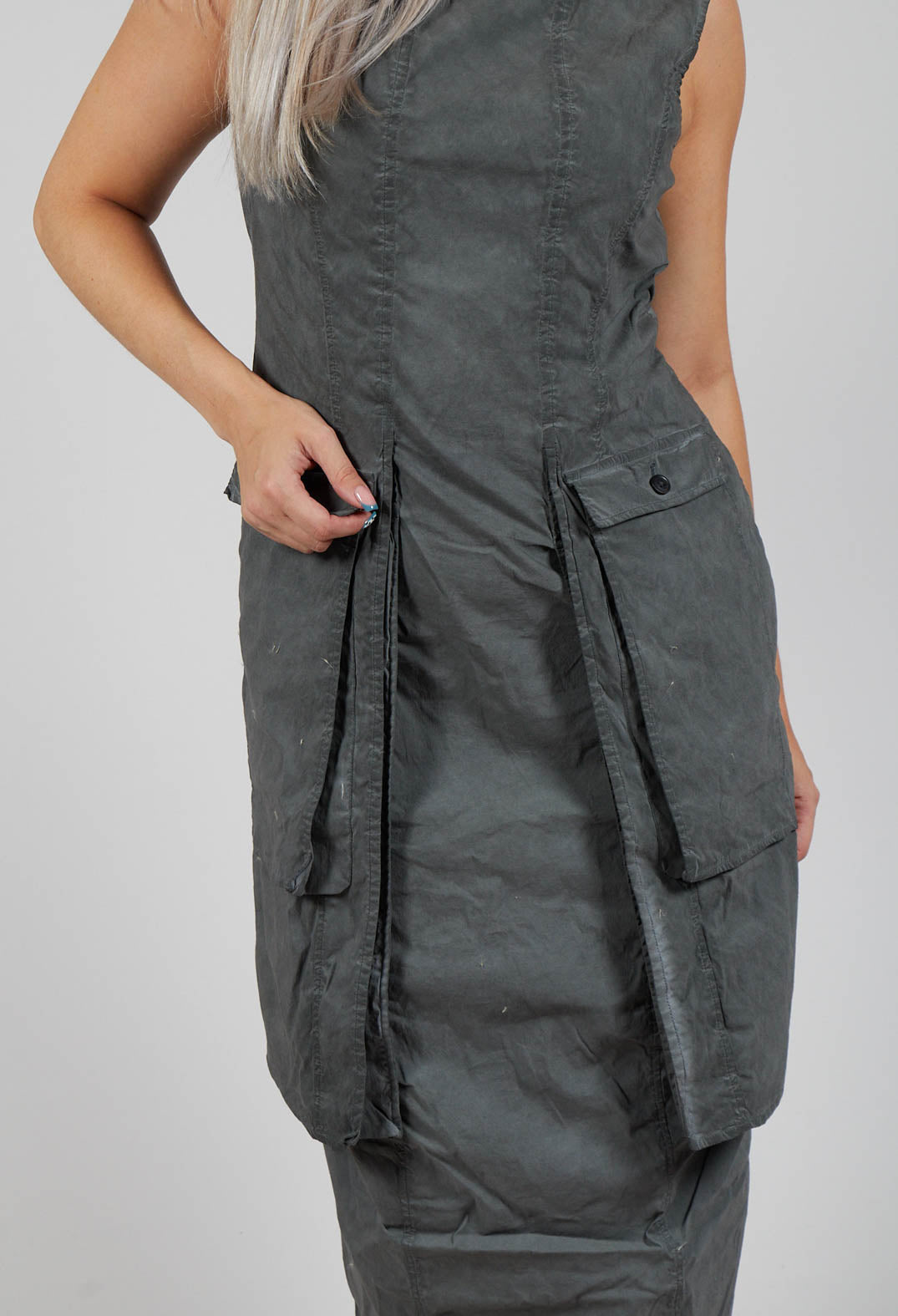 Maxi Length Dress with Statement Pockets in Pencil Cloud