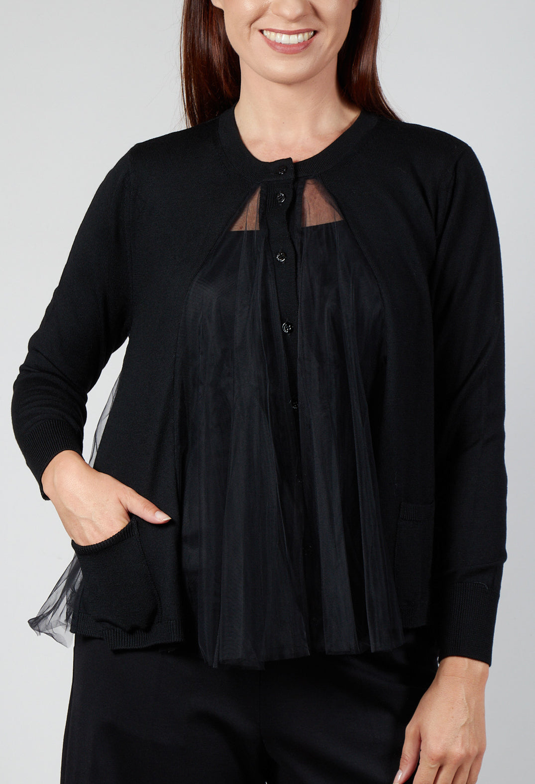 Mesh Insert Cardigan in Nero