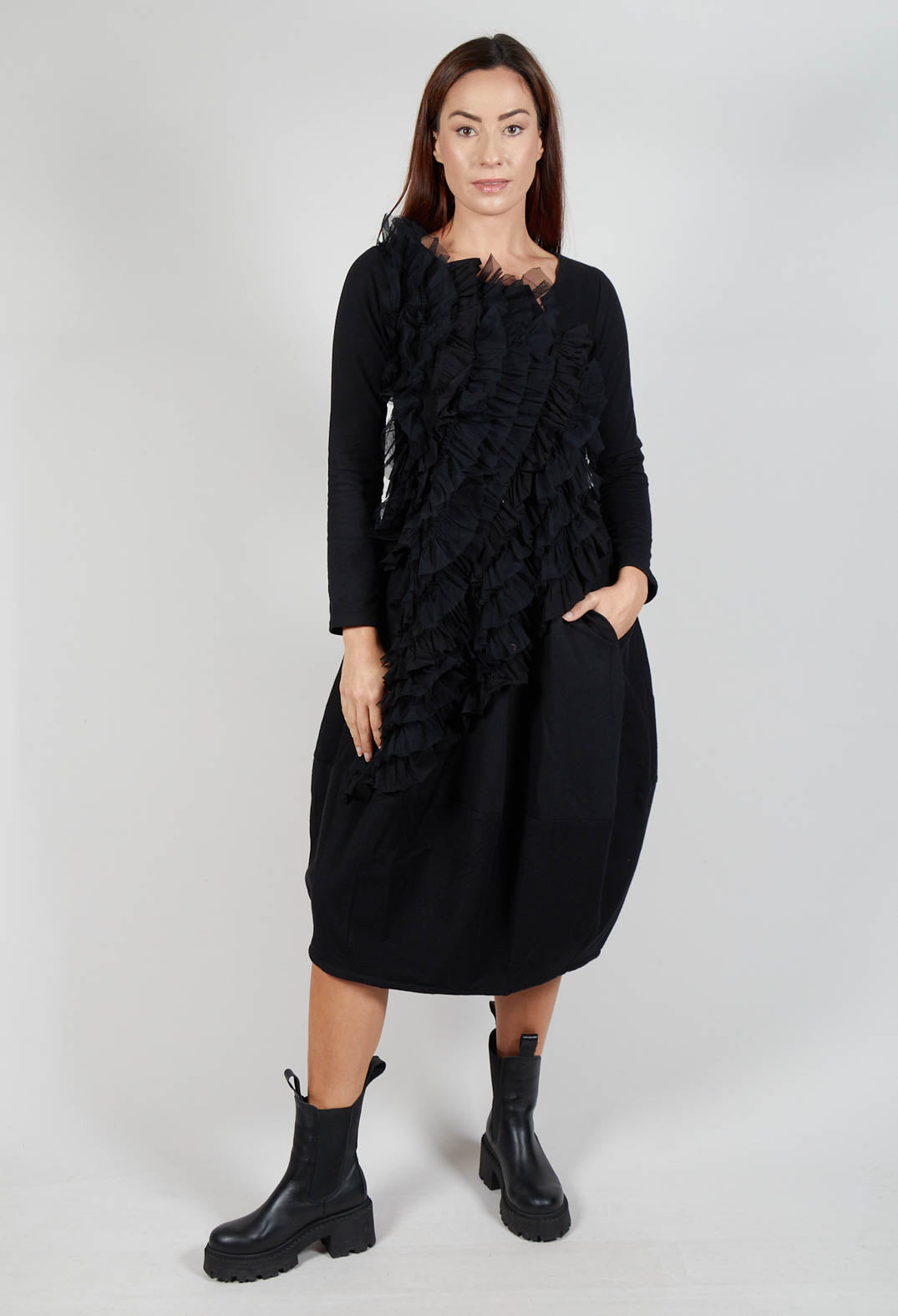 Mesh Ruffle Dress in Black