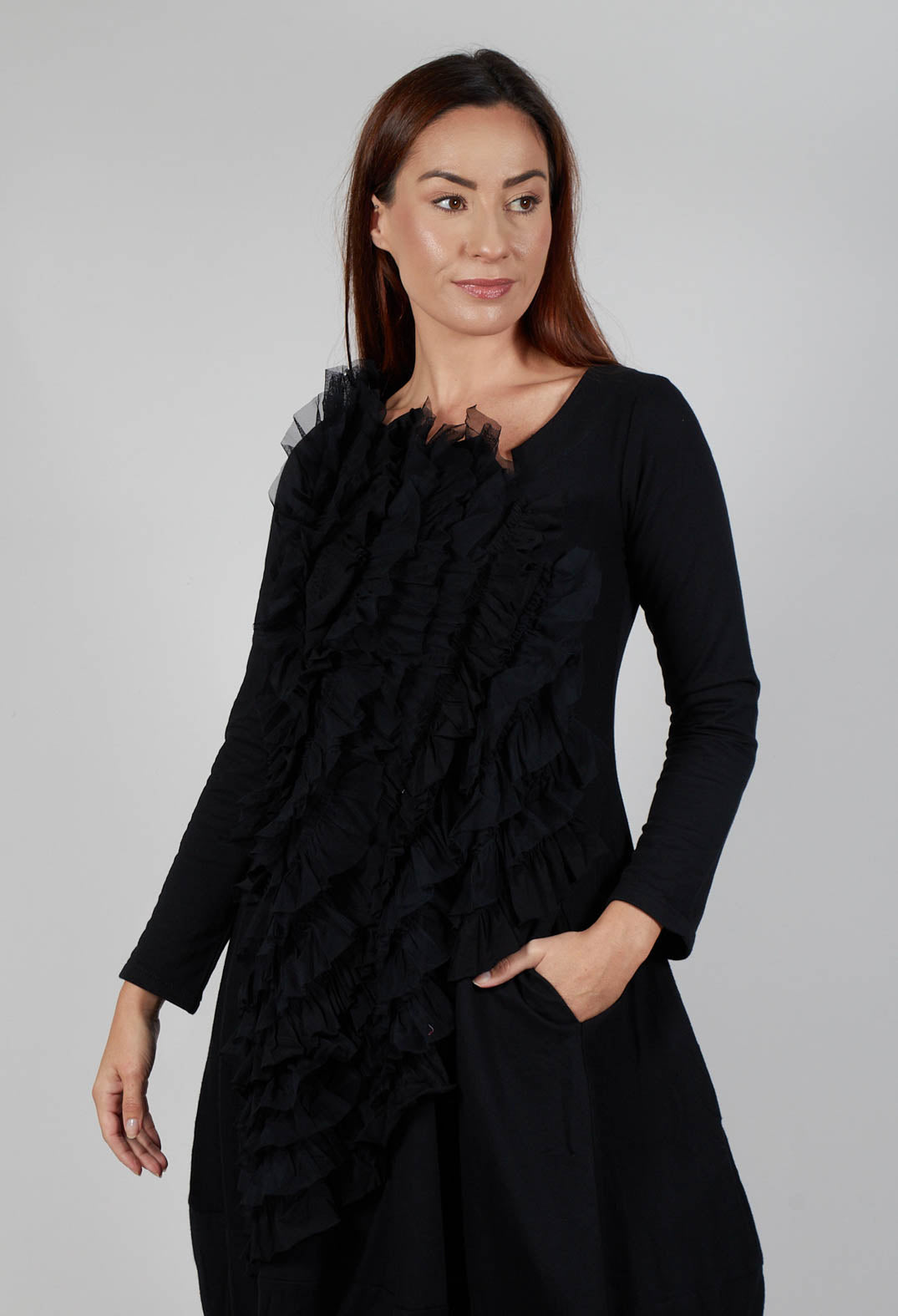 Mesh Ruffle Dress in Black