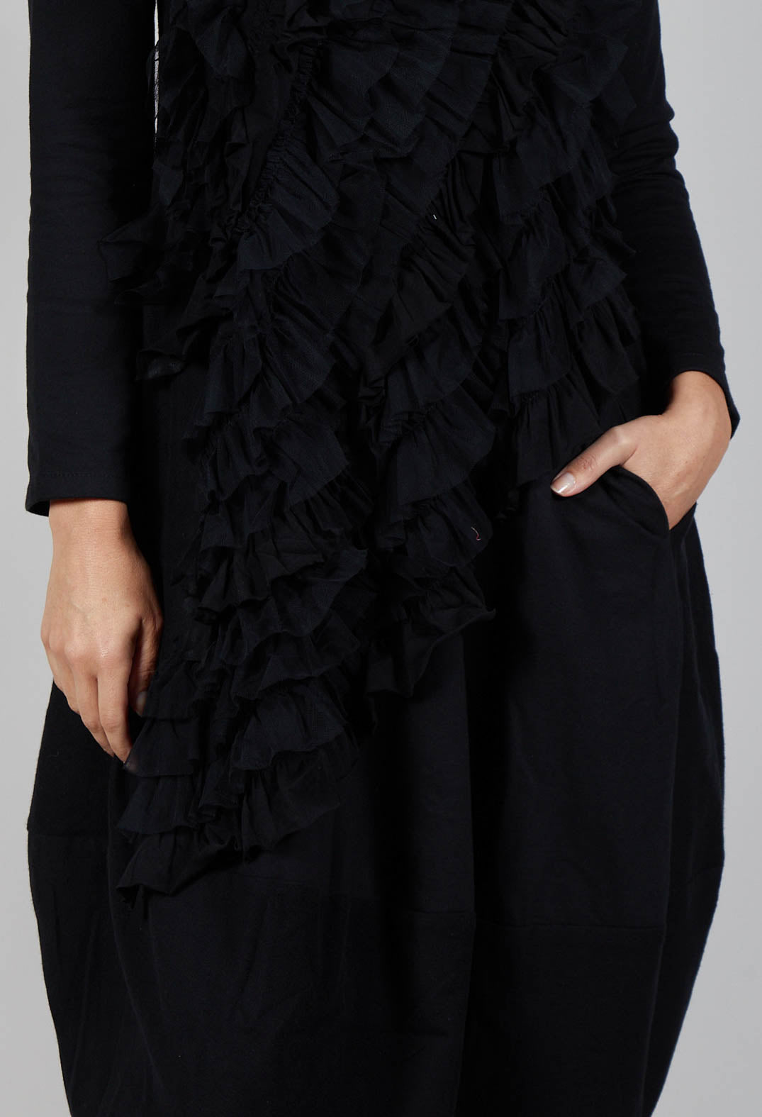 Mesh Ruffle Dress in Black