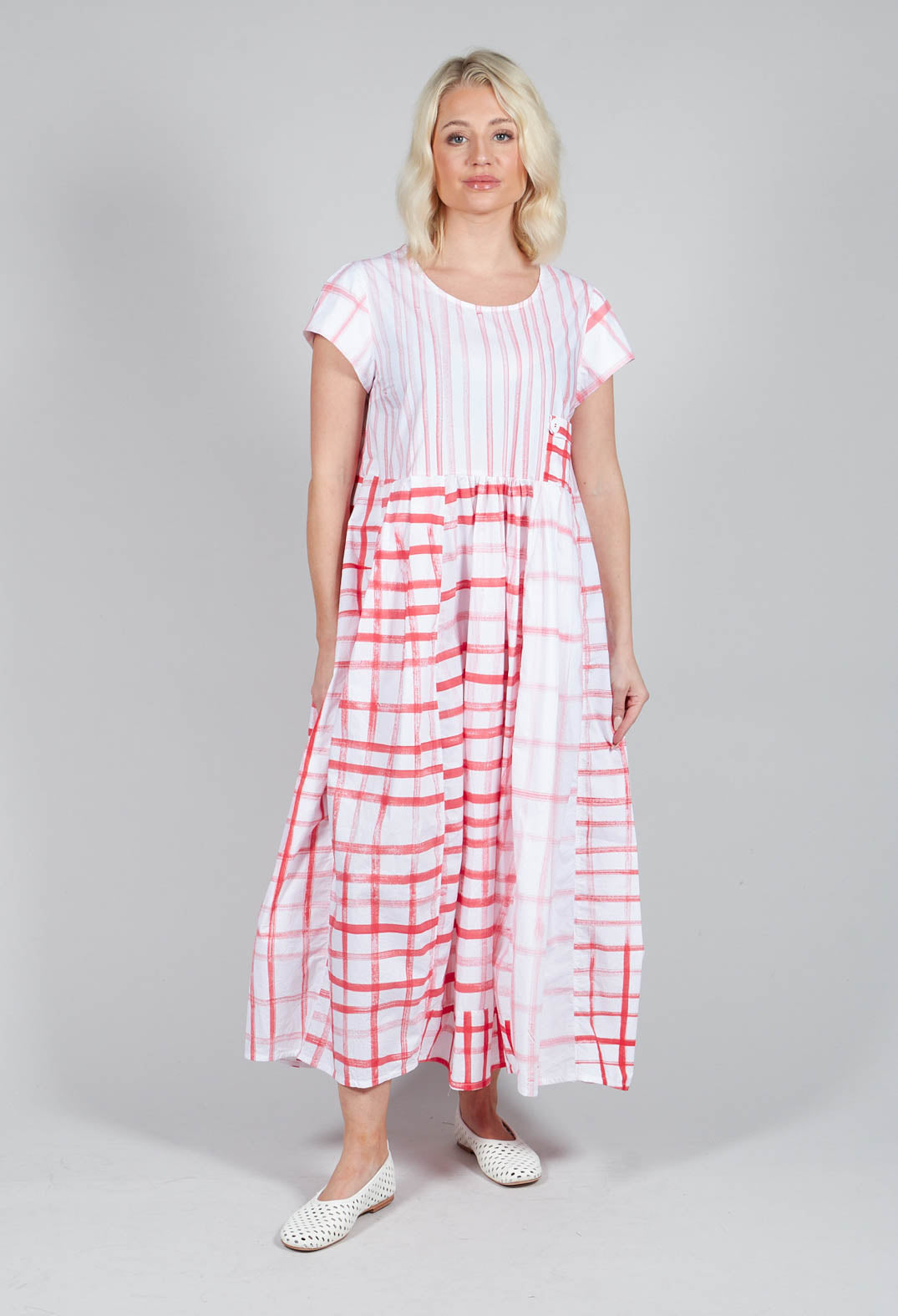 Mixed Print Picnic Dress in Red