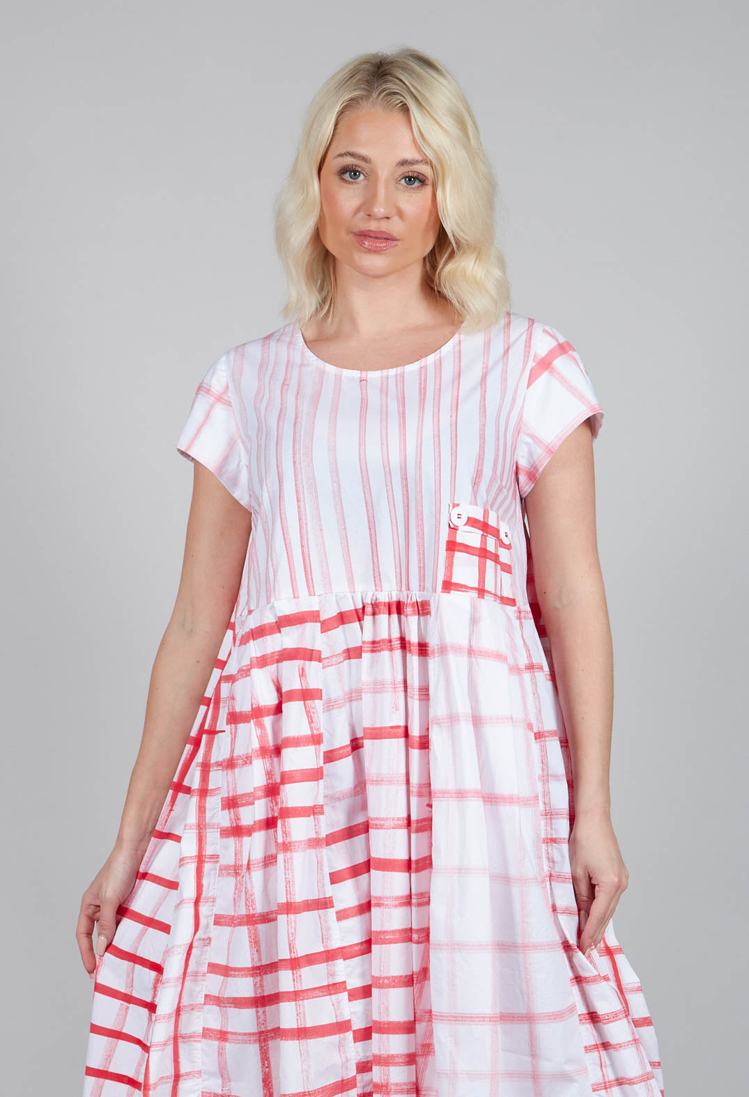 Mixed Print Picnic Dress in Red