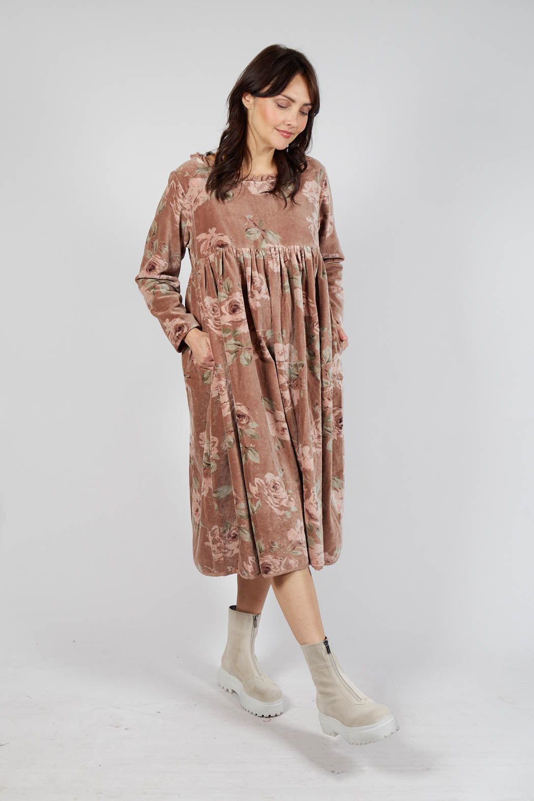 Muguet Dress in Velour Fleur Rose