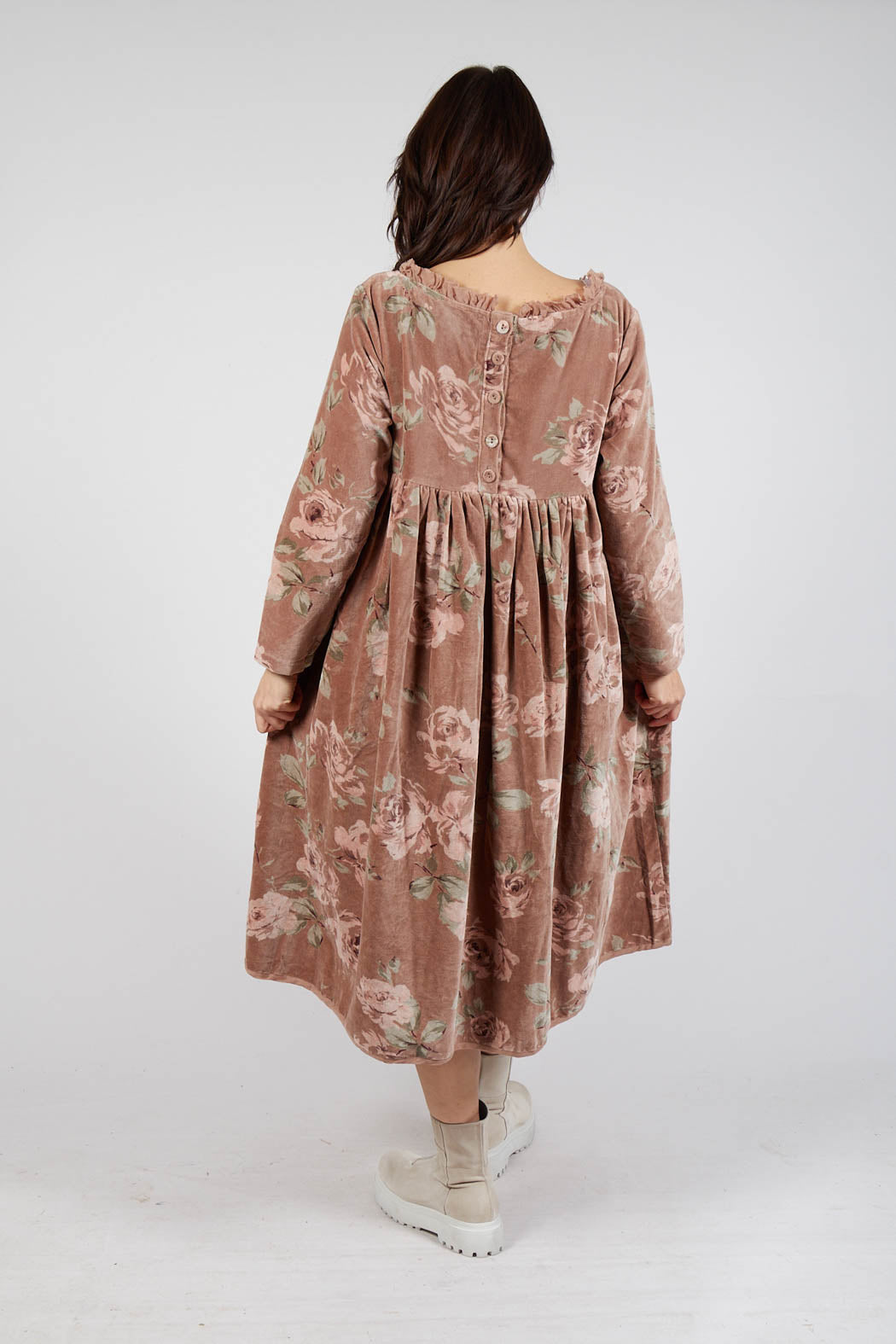 Muguet Dress in Velour Fleur Rose