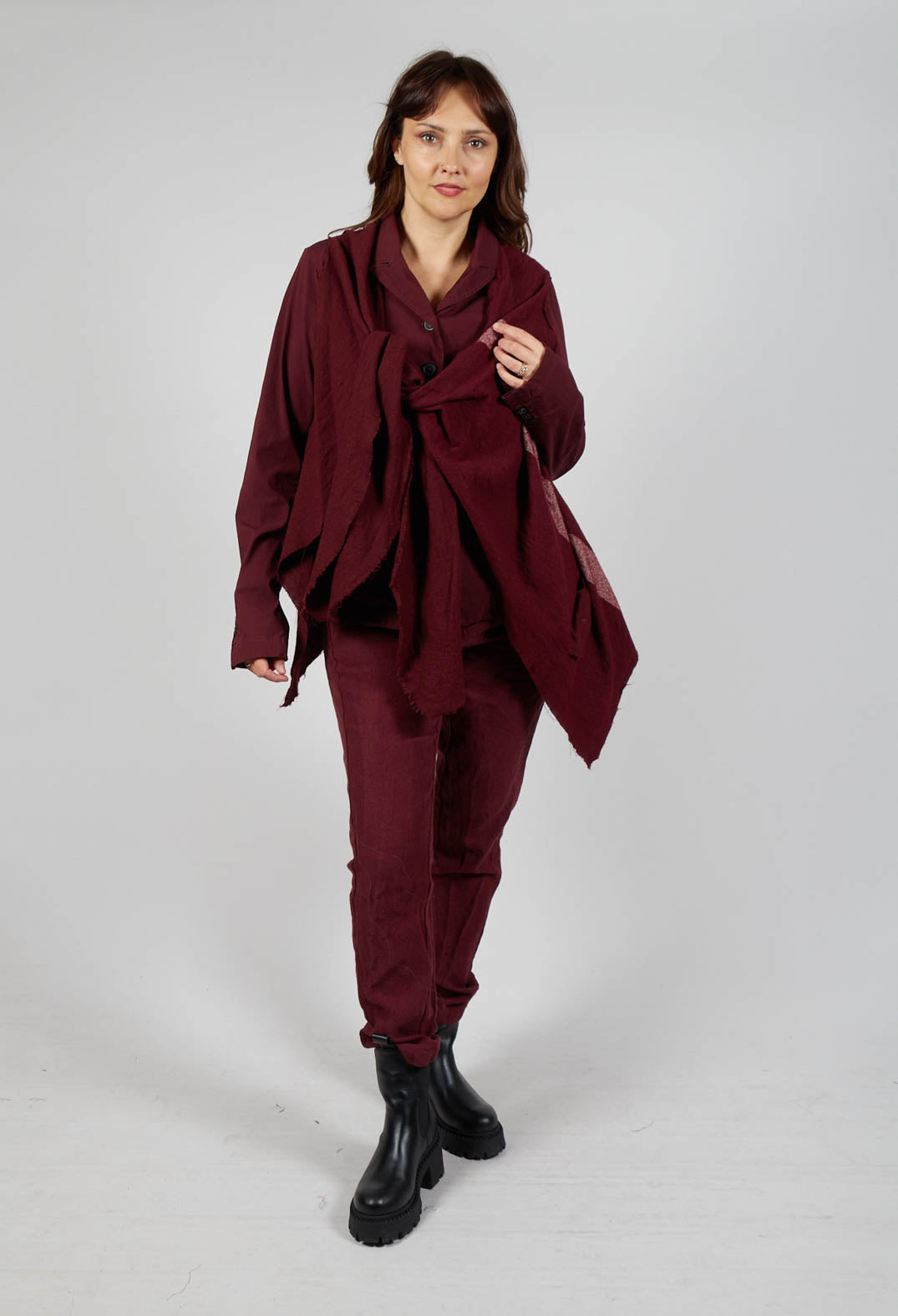 Neck Tie Contrast Stripe Jacket in Merlot