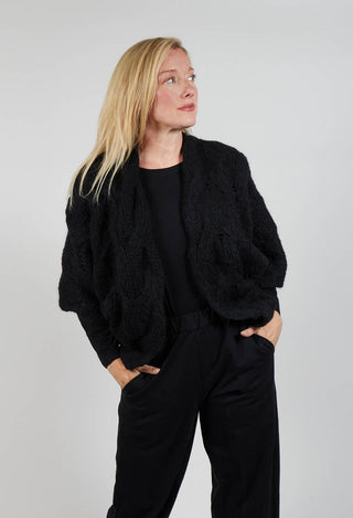 Open Knit Cardigan in  Black