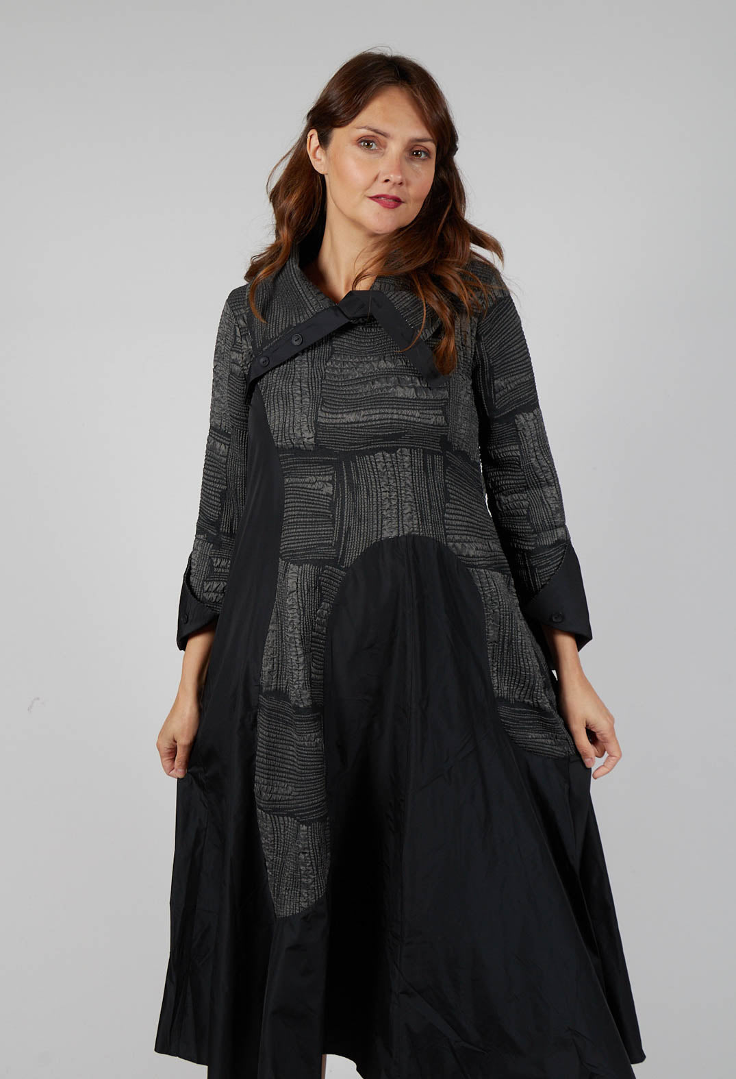 Open Neck Quilted Feature Dress in Black