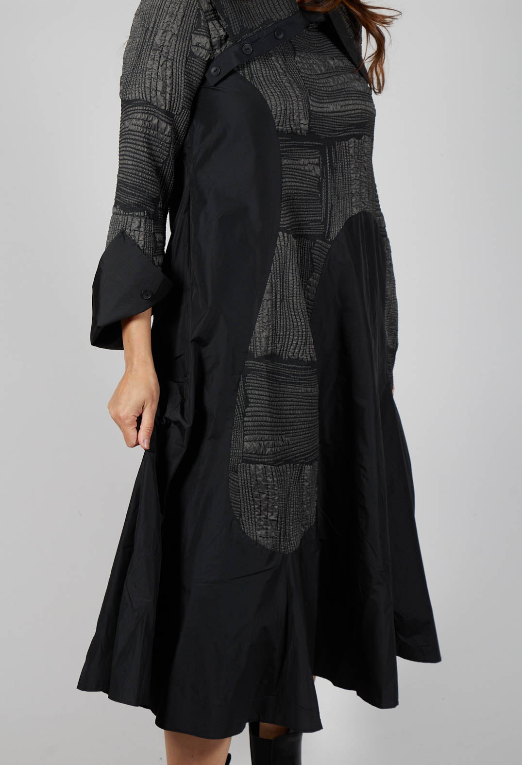 Open Neck Quilted Feature Dress in Black