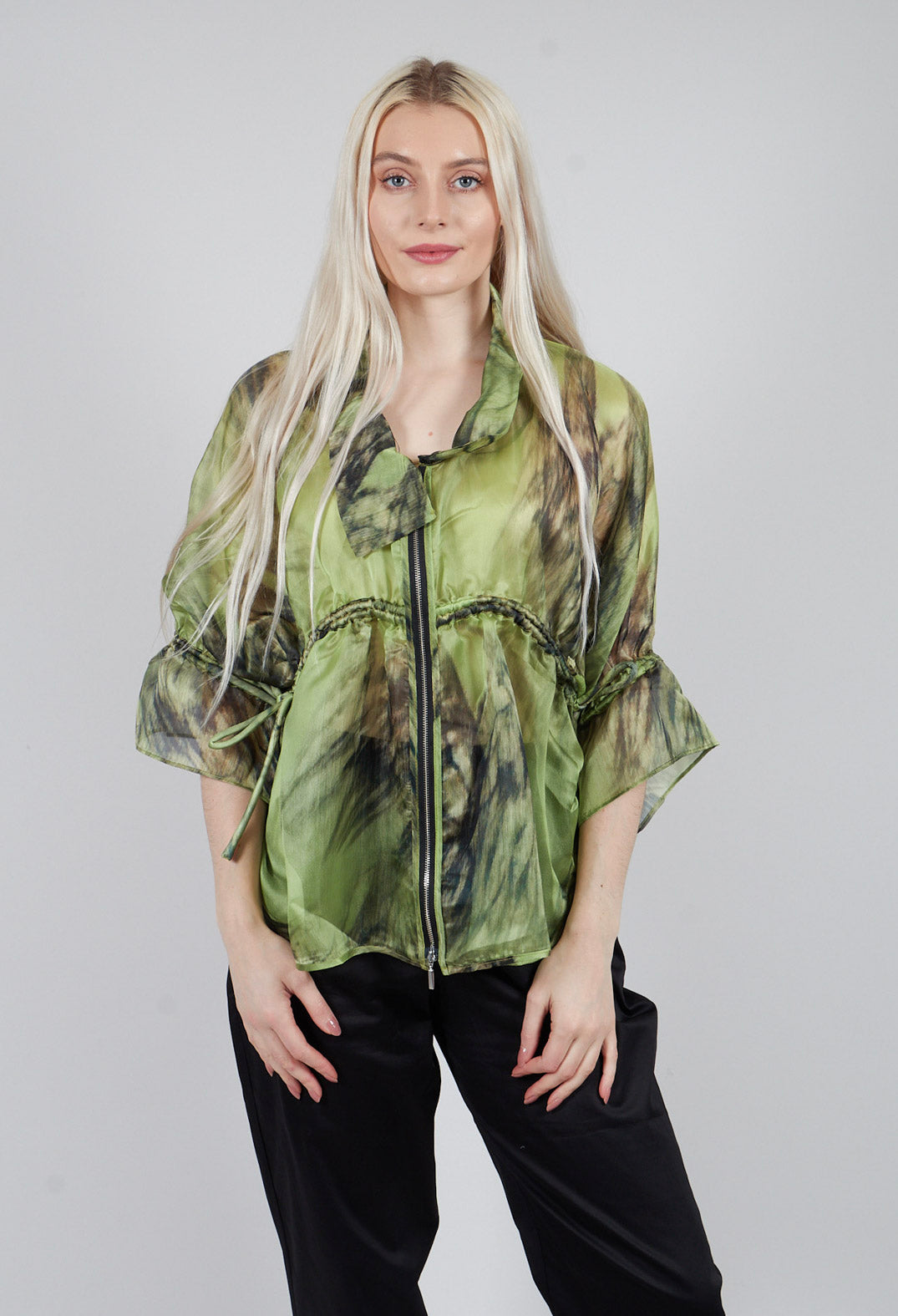 Open Neck Top in Green Print