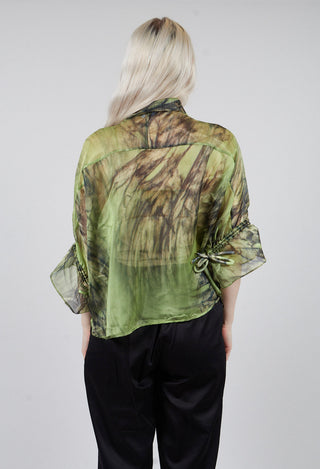 Open Neck Top in Green Print