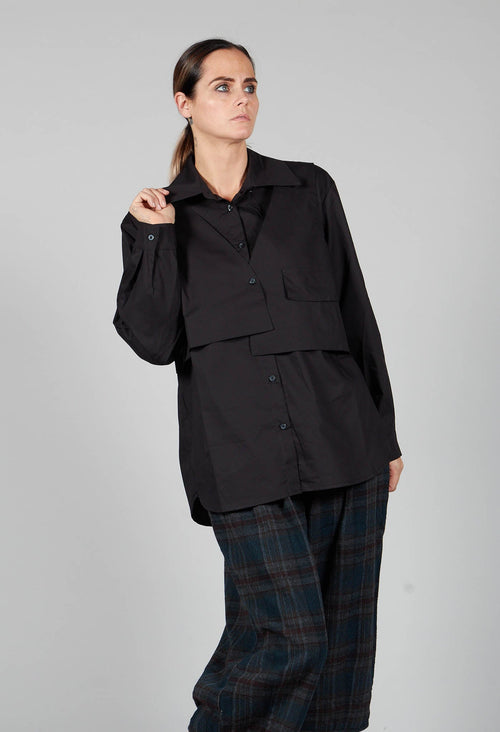 Overlay Buttoned Long Sleeve Shirt in Black