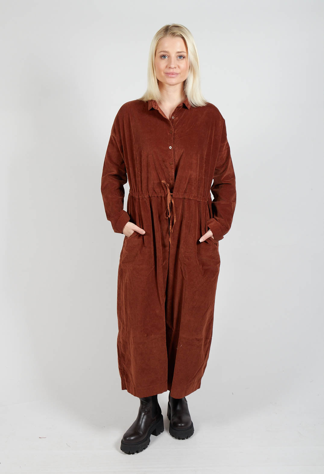 Oversized Collar Jumpsuit V in Rust