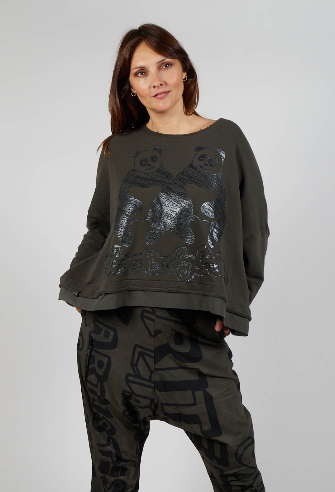 Oversized Jersey Top with Motif in Jungle Print