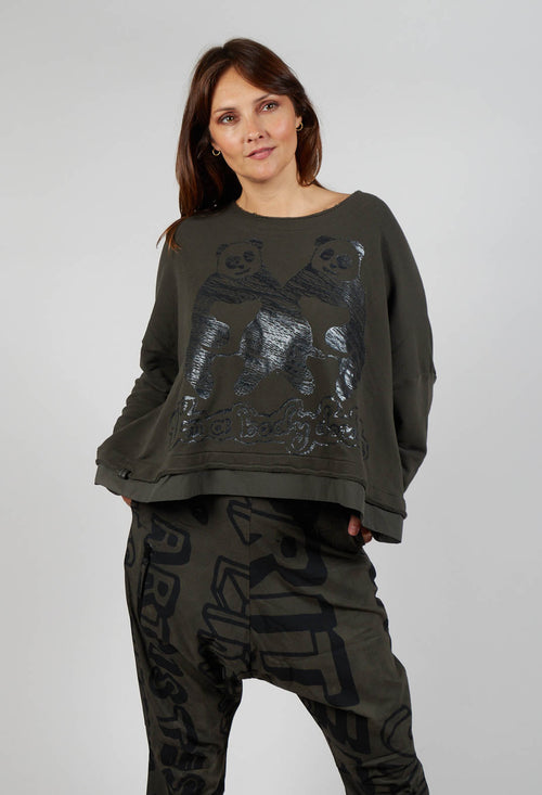 Oversized Jersey Top with Motif in Jungle Print