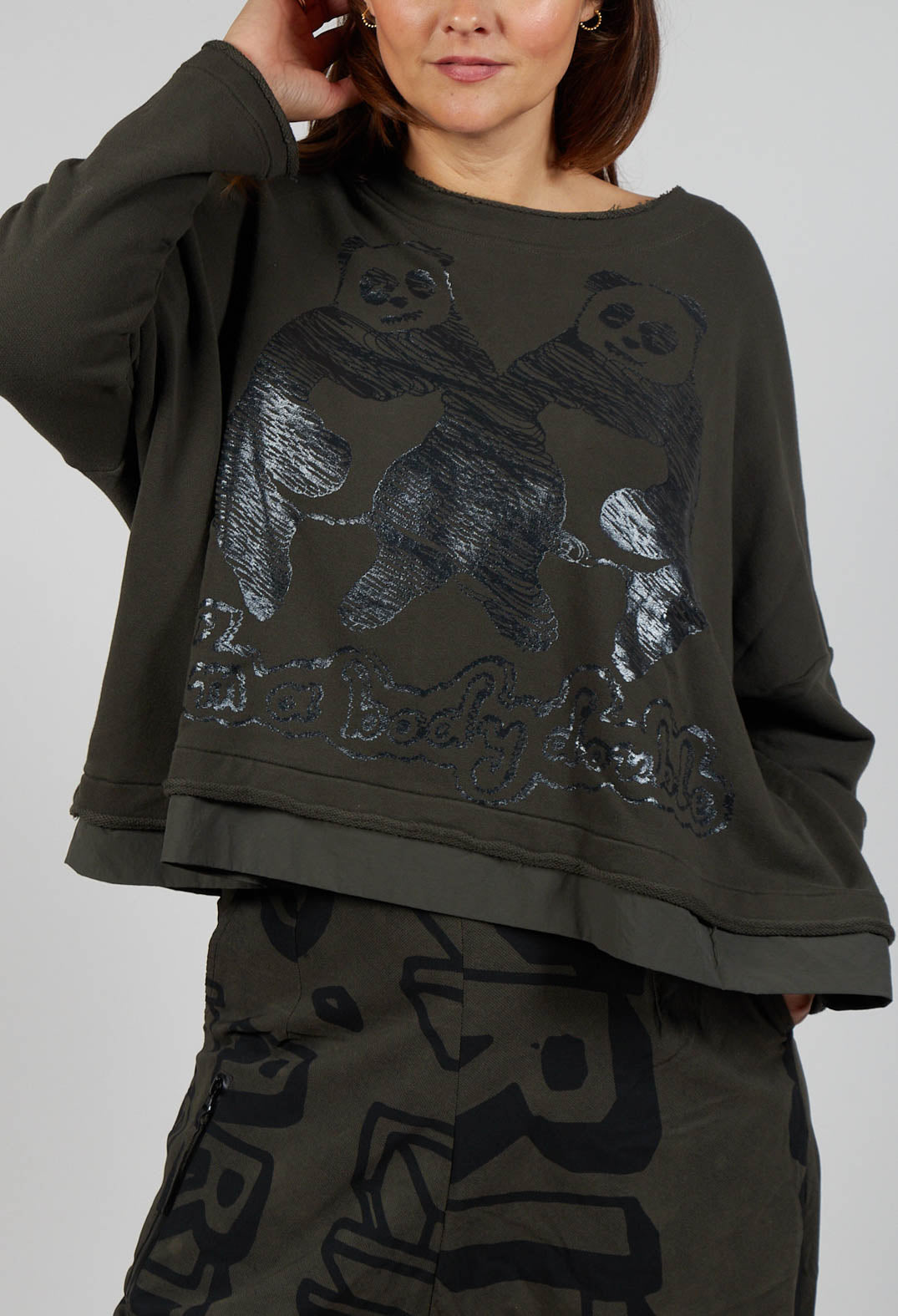 Oversized Jersey Top with Motif in Jungle Print