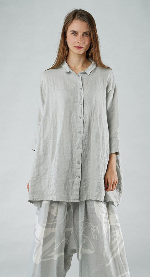 PRE-ORDER - Oversized Linen Shirt in Black (Pictured in Grey)