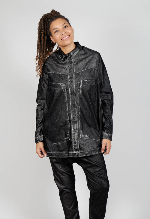 Oversized Longline Jacket in Black Flock