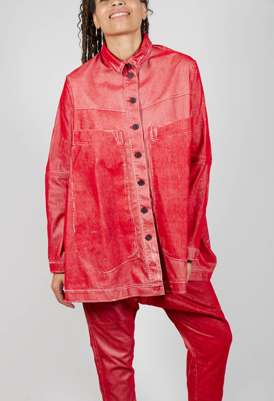 Oversized Longline Jacket in Cardinal Flock