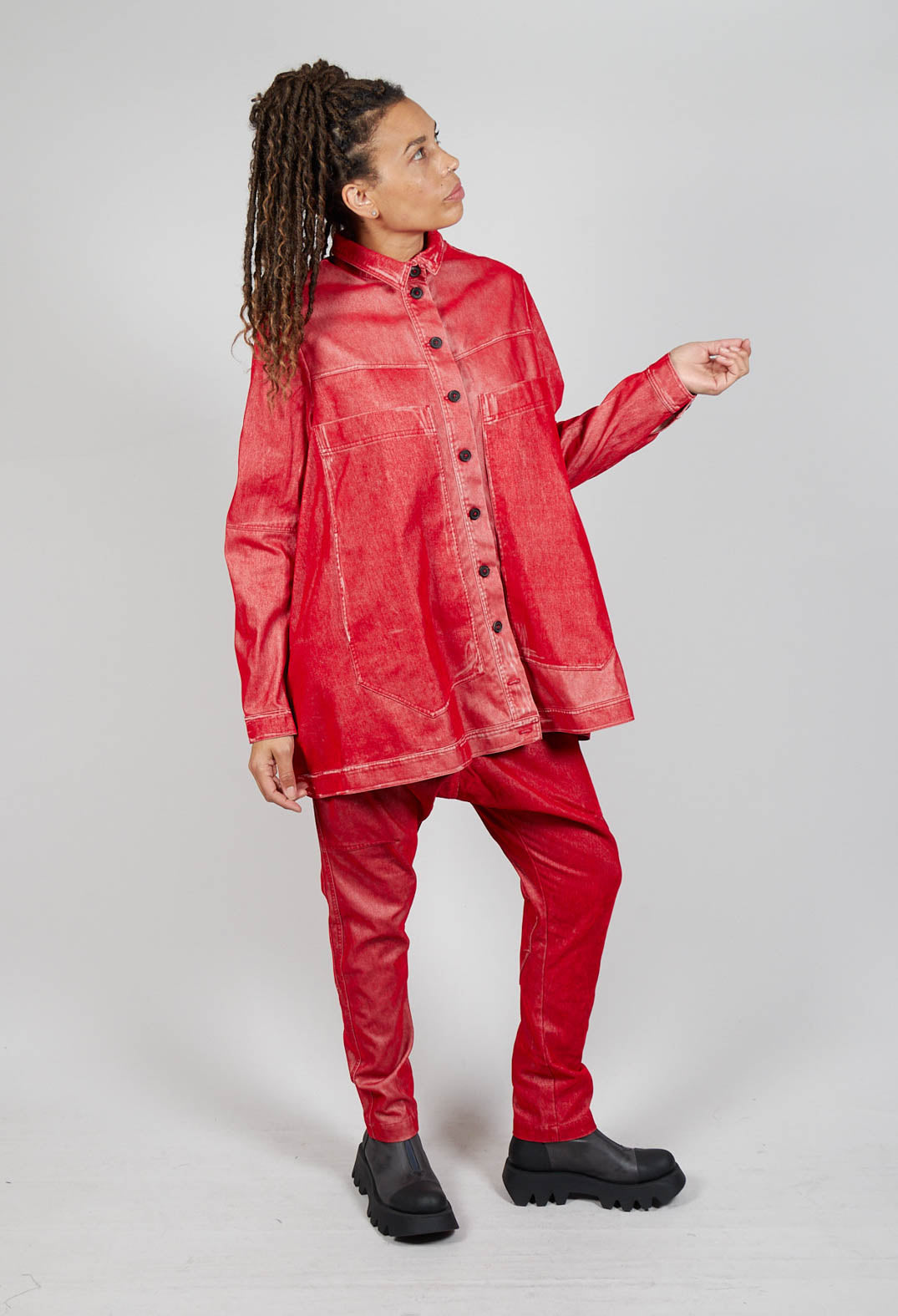 Oversized Longline Jacket in Cardinal Flock