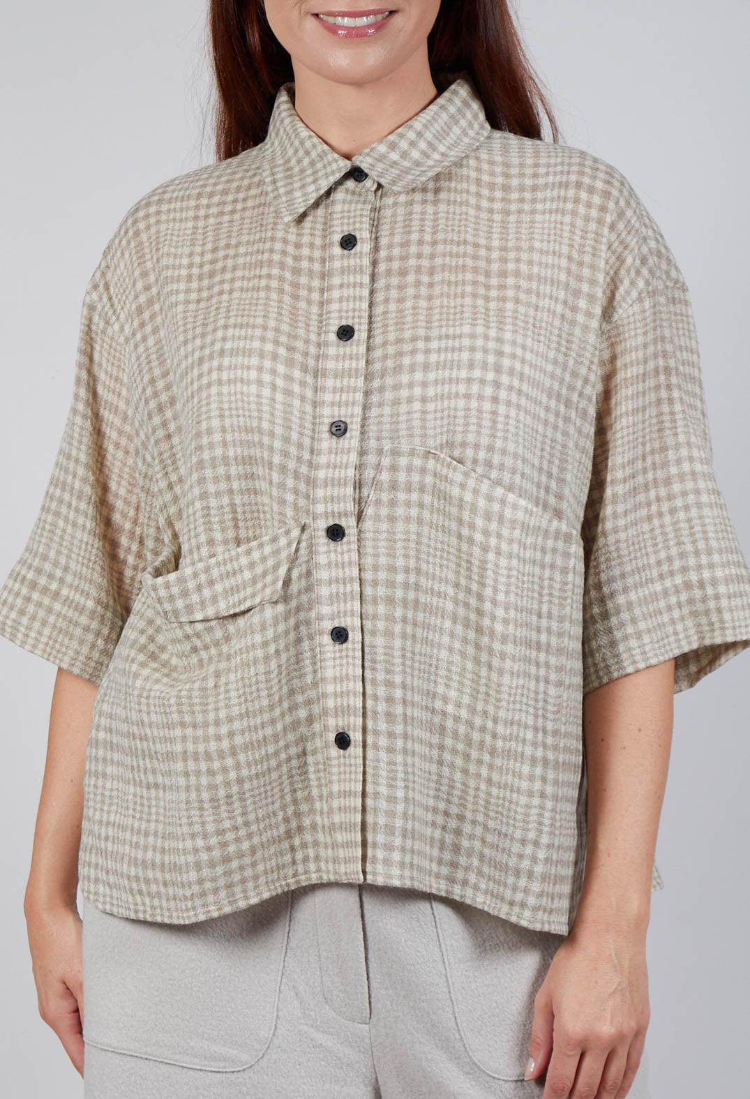 Oversized Wool Shirt in Beige Check