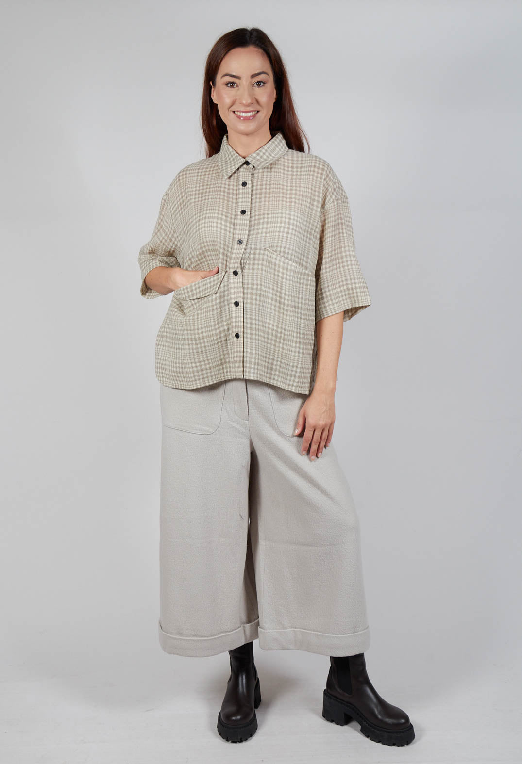 Oversized Wool Shirt in Beige Check