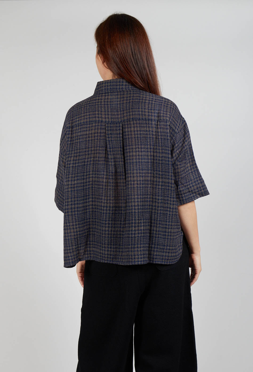 Oversized Wool Shirt in Blue Check