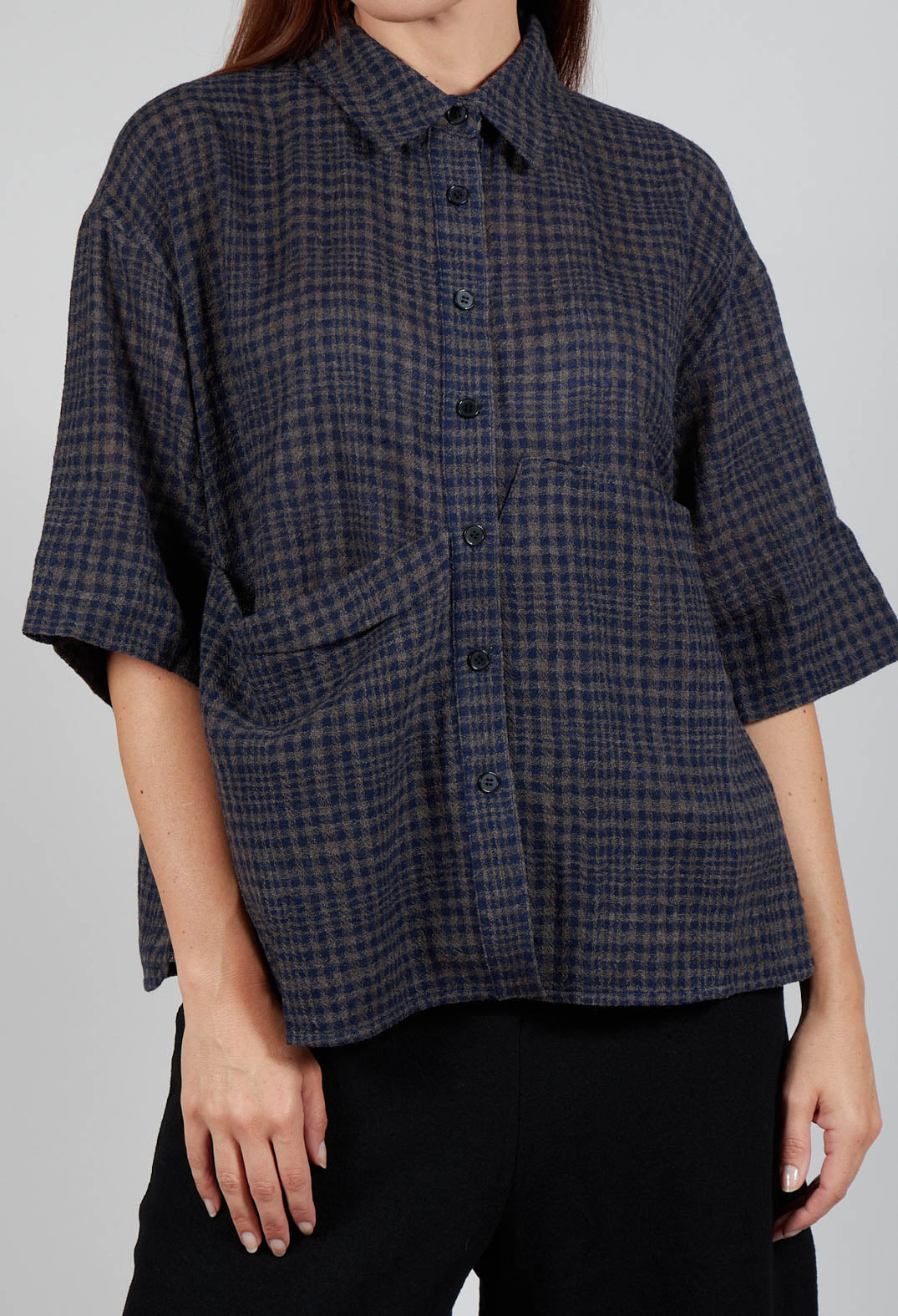 Oversized Wool Shirt in Blue Check