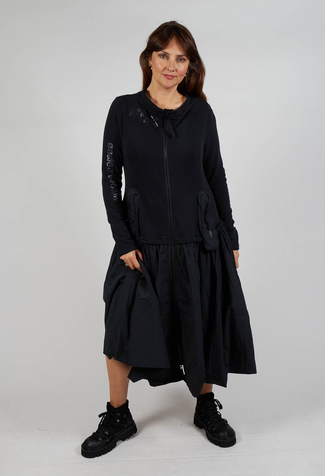 Oversized Zip Dress in Black Print