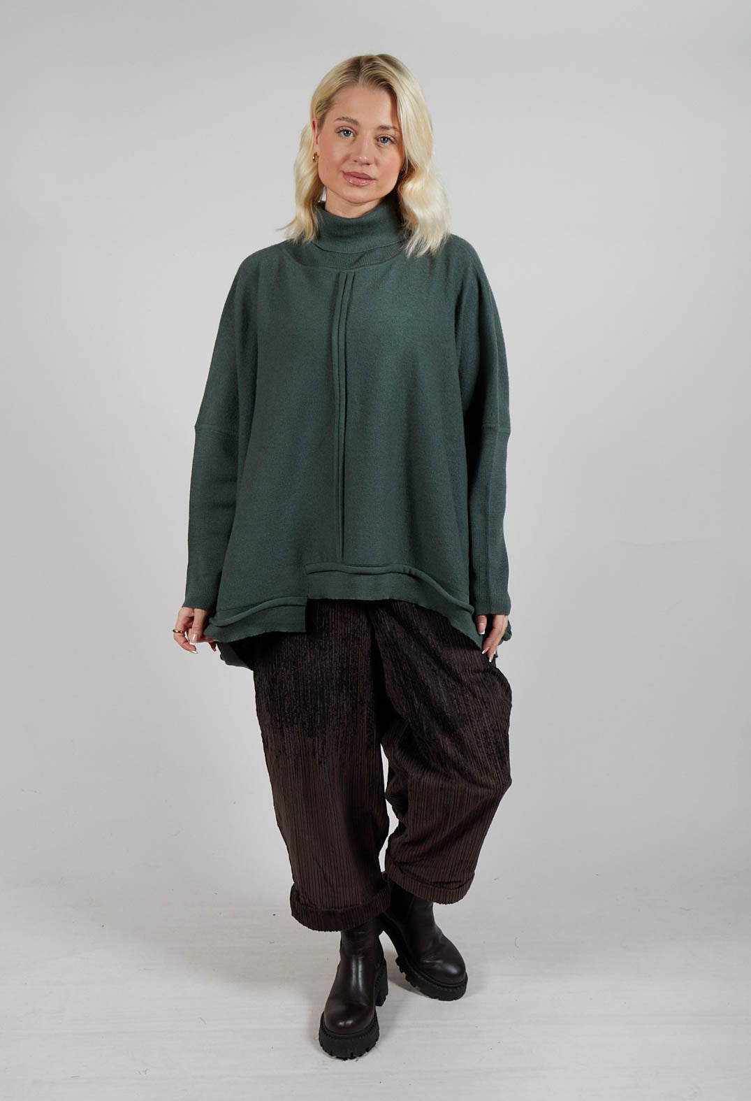 Panelled Knit Jumper in Green