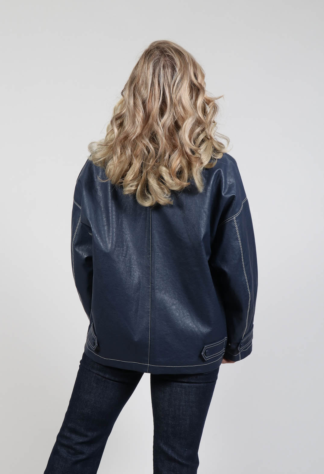 Dark blue faux deals leather jacket