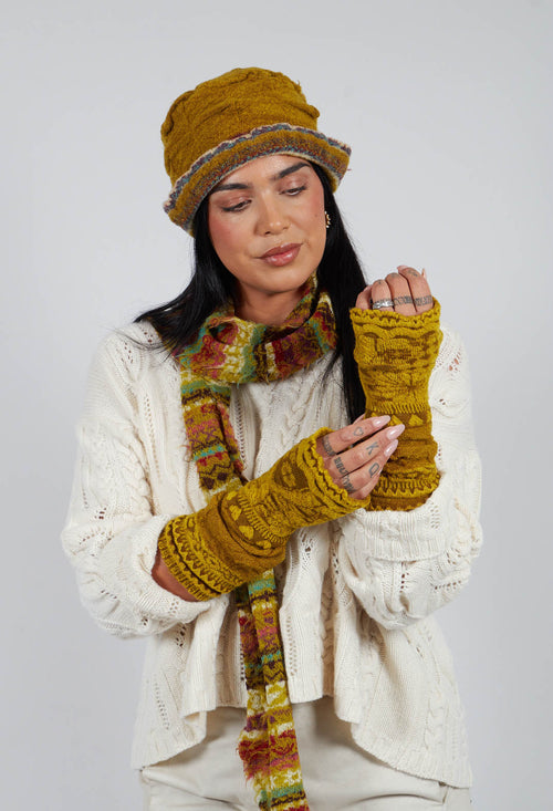 Patterned Wool Armwarmers in Mustard