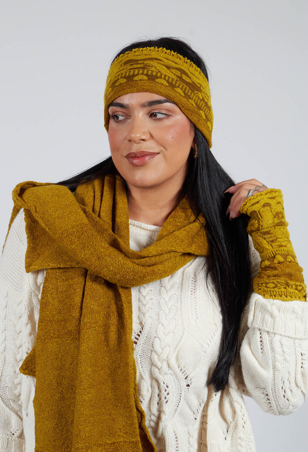 Patterned Wool Hairband in Mustard