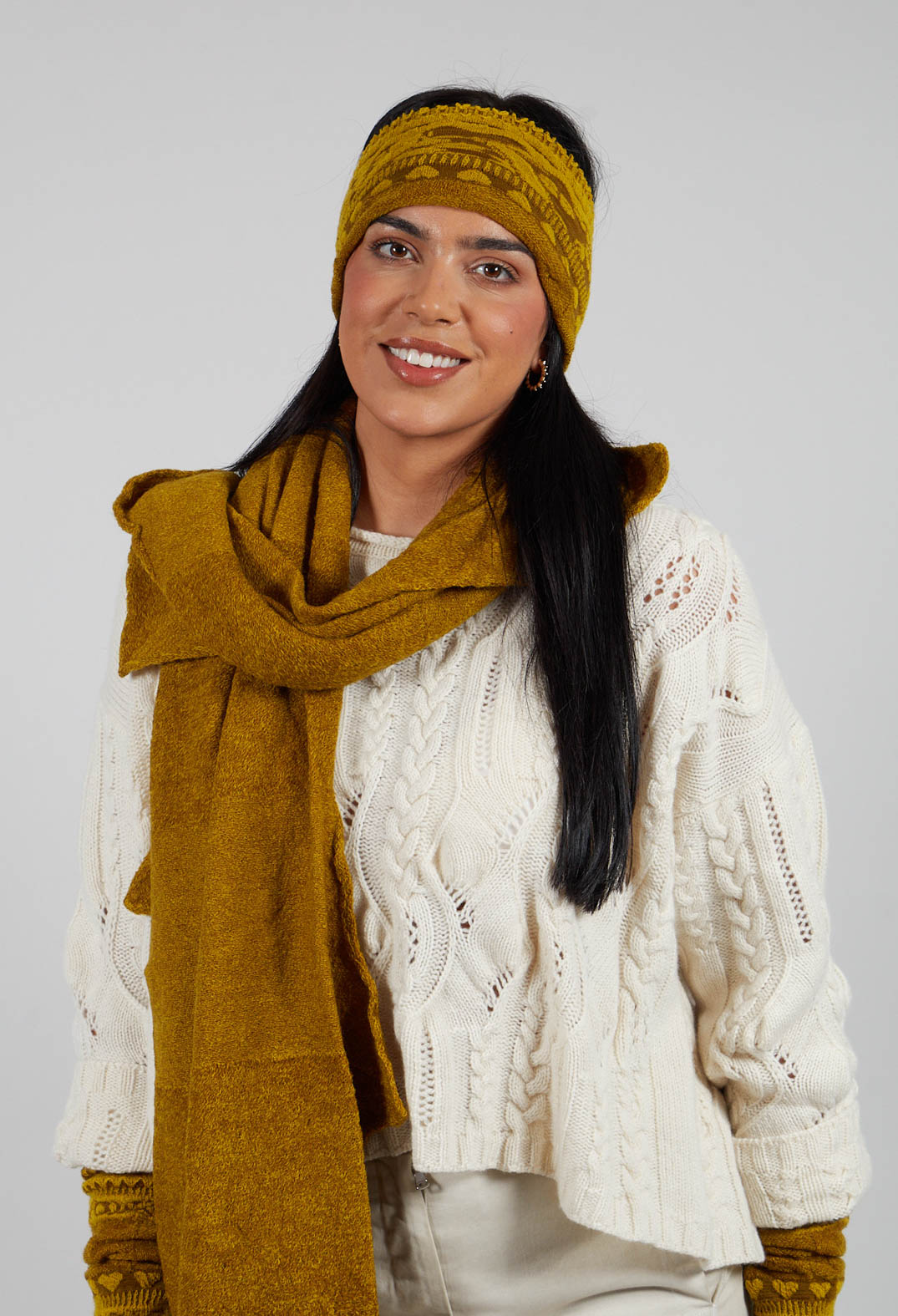 Patterned Wool Hairband in Mustard