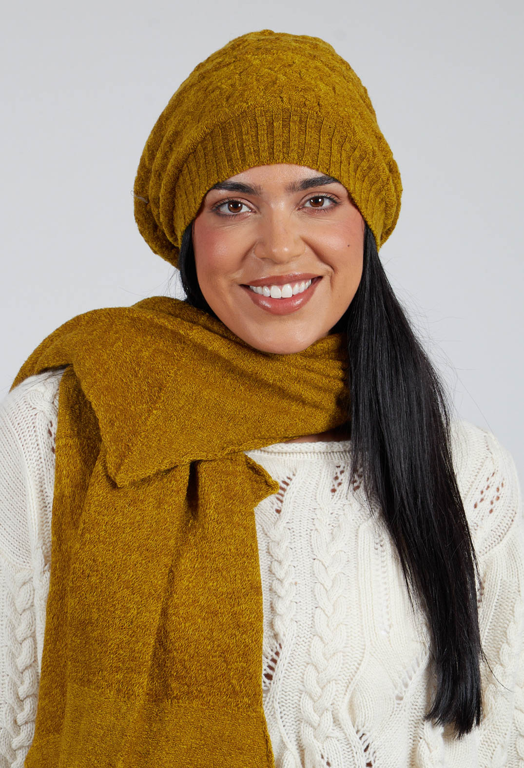 Patterned Wool Hat in Mustard