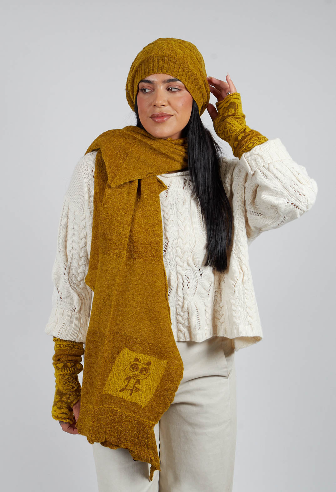 Patterned Wool Hat in Mustard